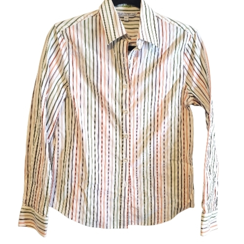Tabi Women's Academia Striped Button Down Corporate/Office Wear Small